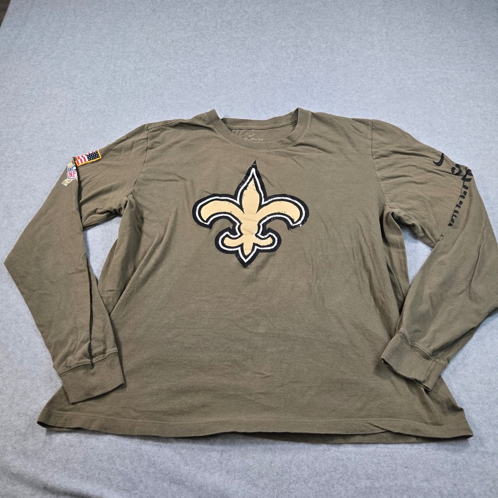 Nike NFL New Orleans Saints Long Sleeve T-Shirt Olive Green XL Salute to Service